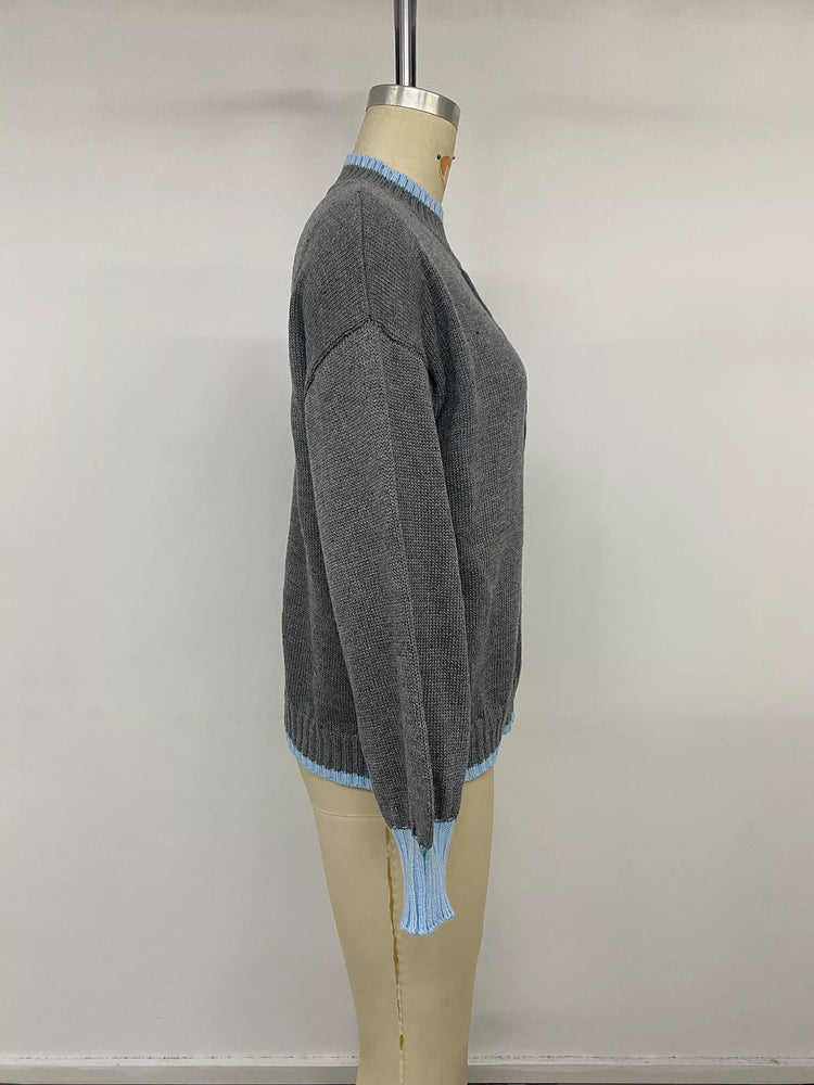 Contrast Trim Crew Neck Sweater