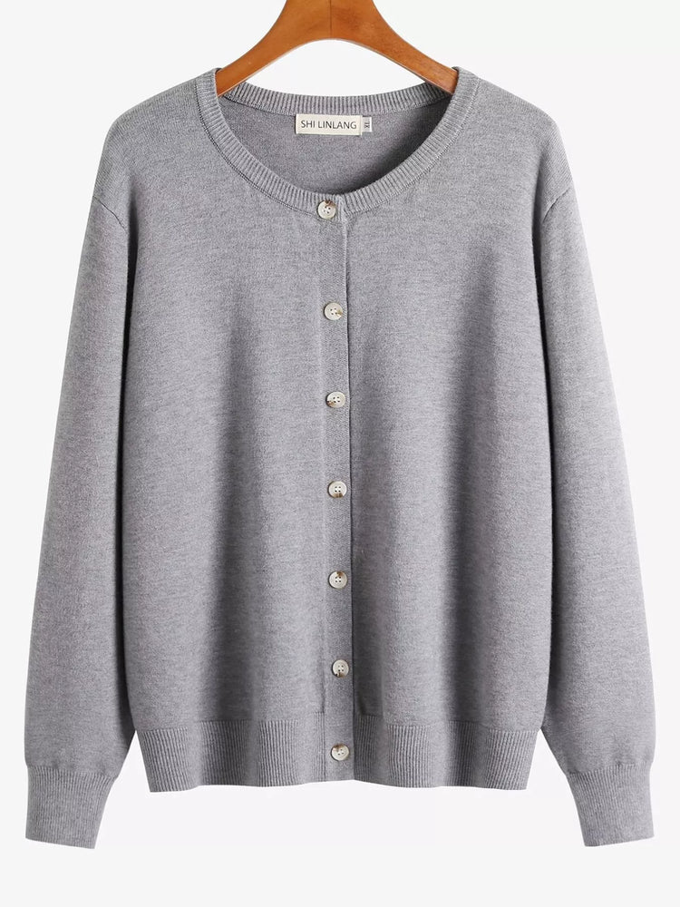 Plus Size Crew Neck Button-Down Knit Cardigan