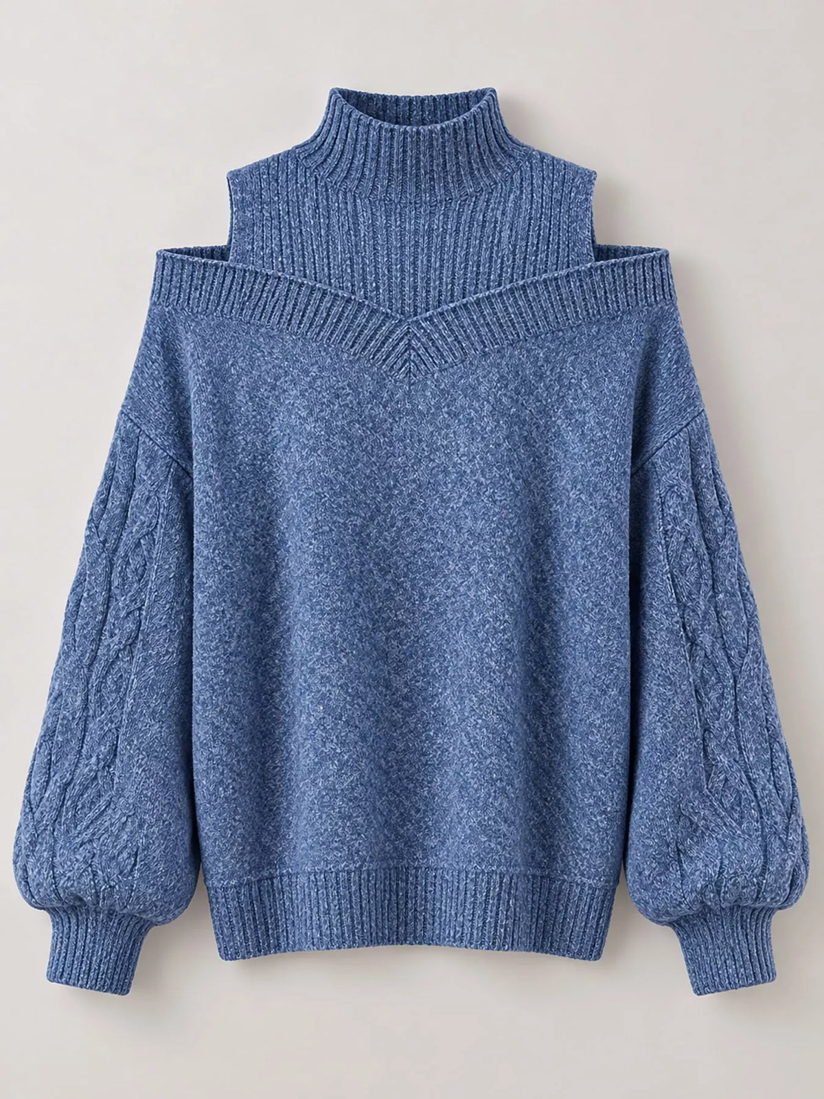 Full Size Cold Shoulder Mock Neck Cable Knit Sweater Plus Size