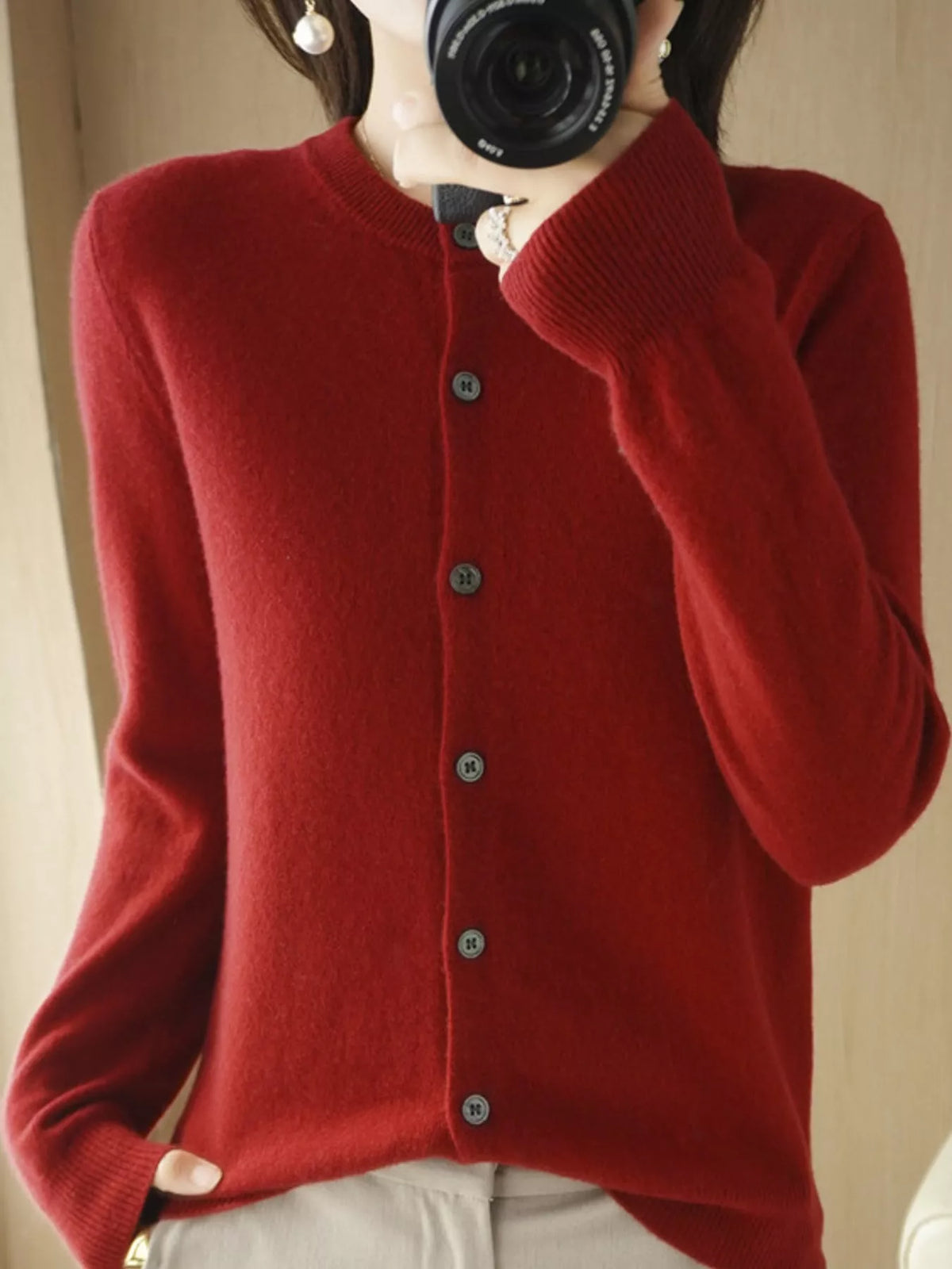 Classic Crew Neck Knit Cardigan