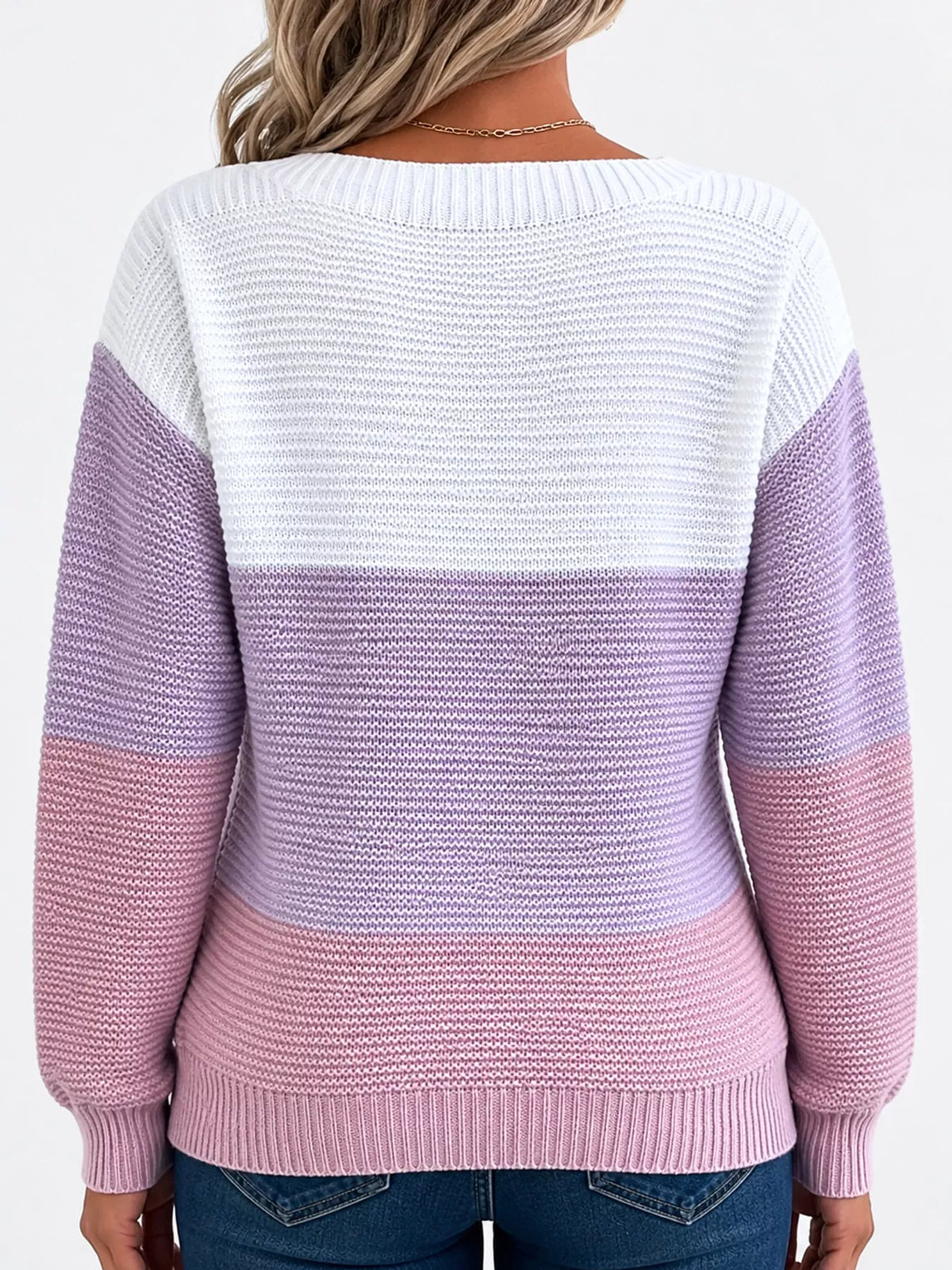 Full Size Color-Block Boat Neck Sweater Plus Size