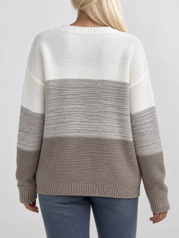Full Size Color-Block Boat Neck Sweater Plus Size