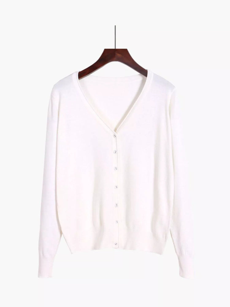 Classic V-Neck Button-Down Knit Cardigan
