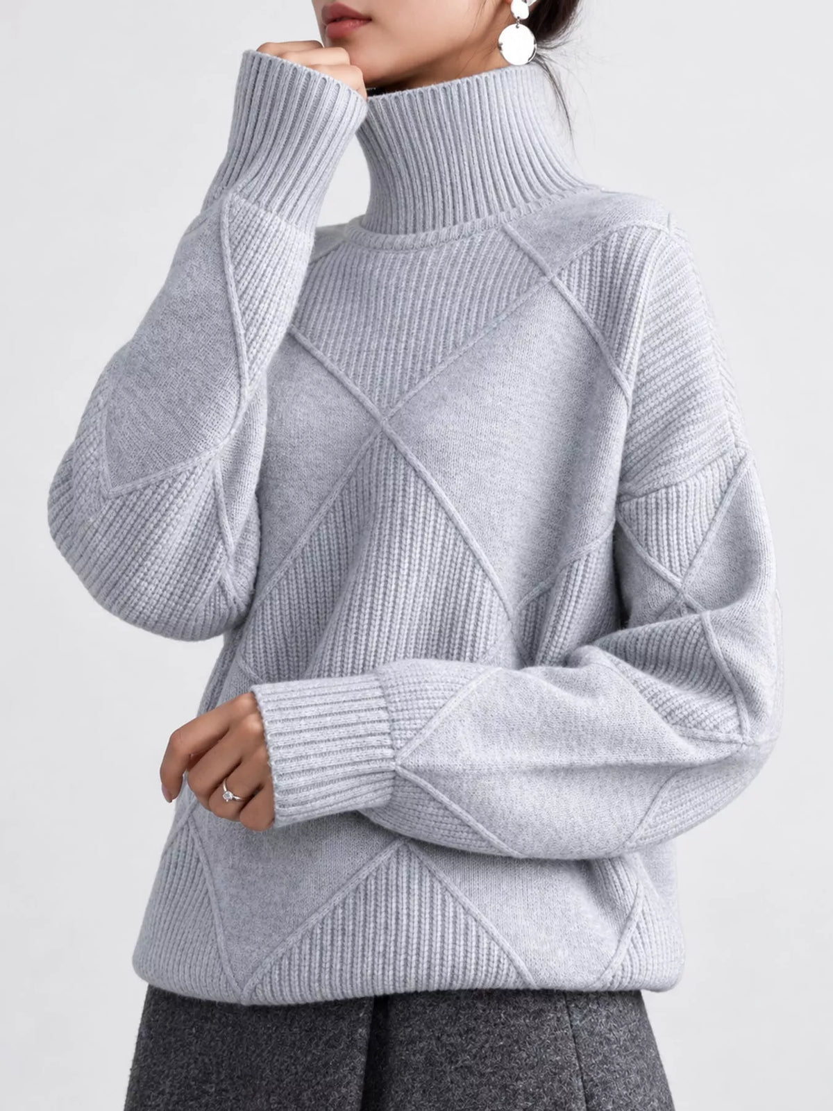 Full Size Diamond Pattern Turtleneck Sweater Plus Size