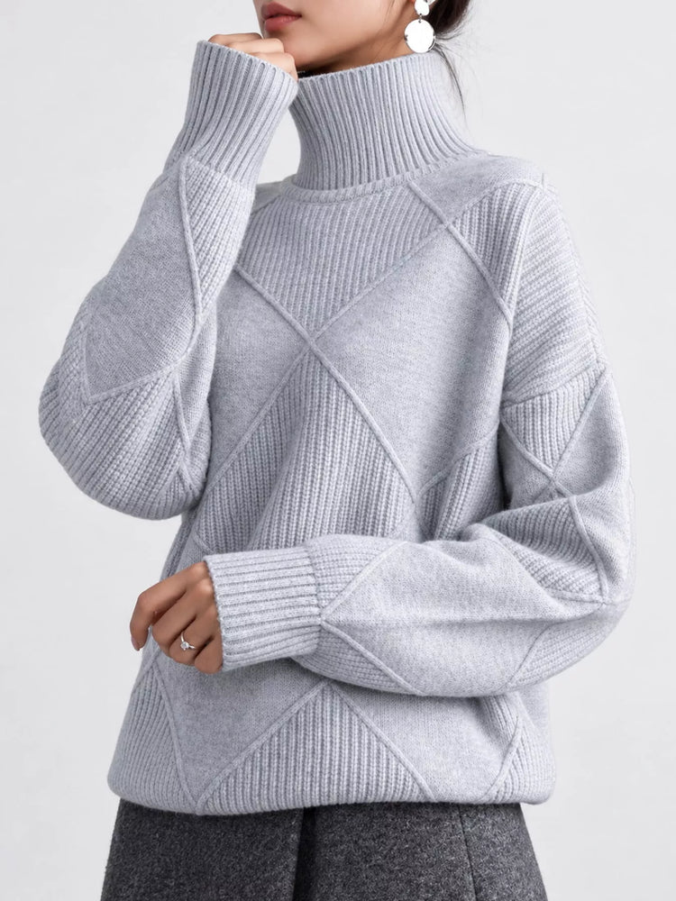 Full Size Diamond Pattern Turtleneck Sweater Plus Size