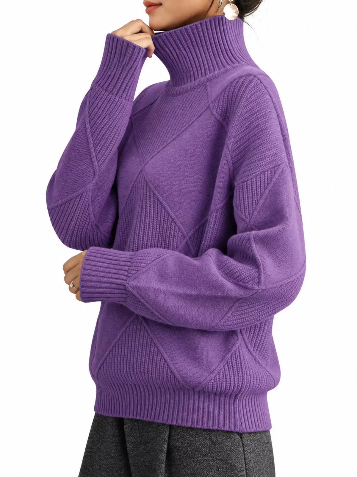 Full Size Diamond Pattern Turtleneck Sweater Plus Size