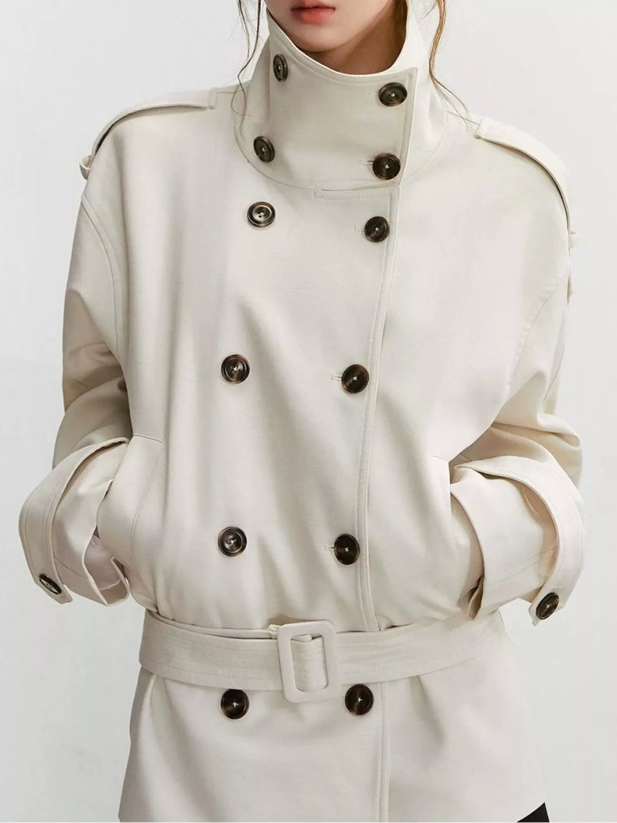 Double-Breasted Turtleneck Trench Outerwear
