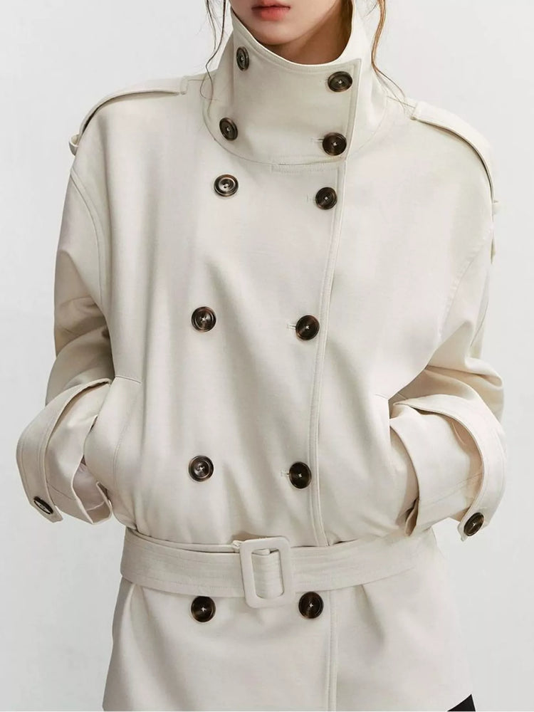 Double-Breasted Turtleneck Trench Outerwear