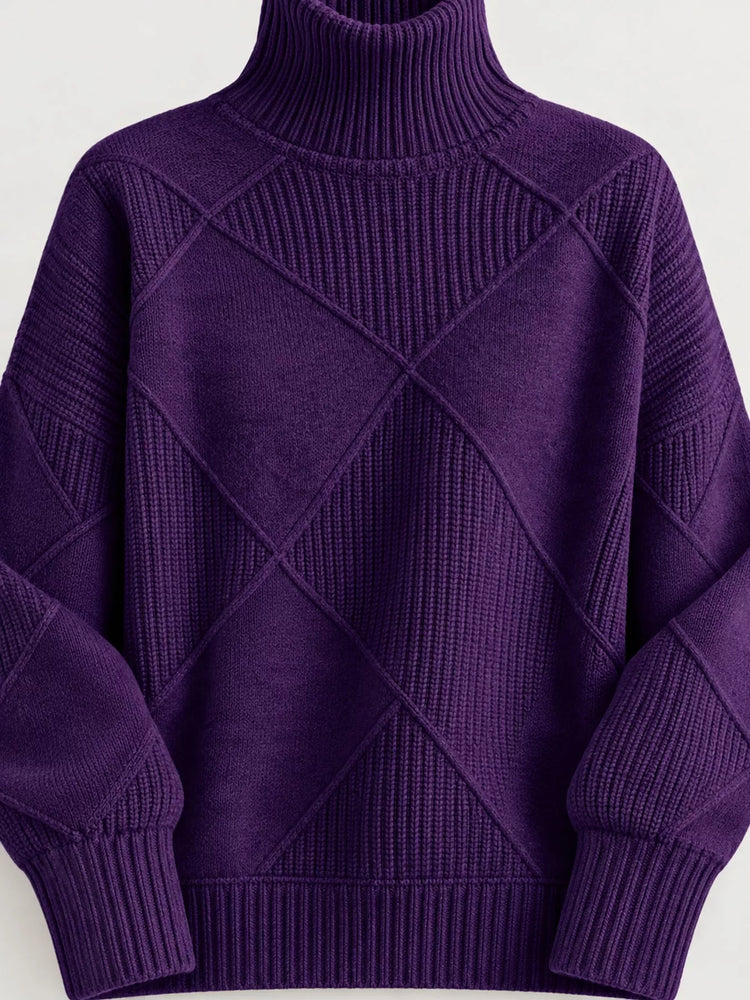 Full Size Diamond Pattern Turtleneck Sweater Plus Size