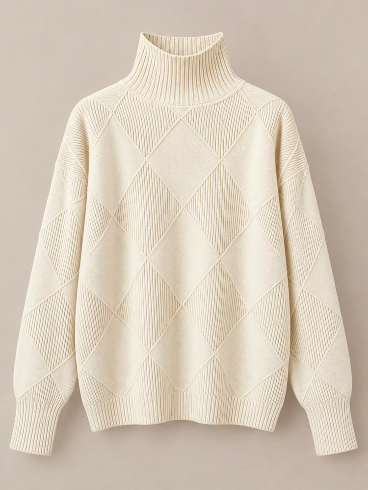 Full Size Diamond Pattern Turtleneck Sweater Plus Size