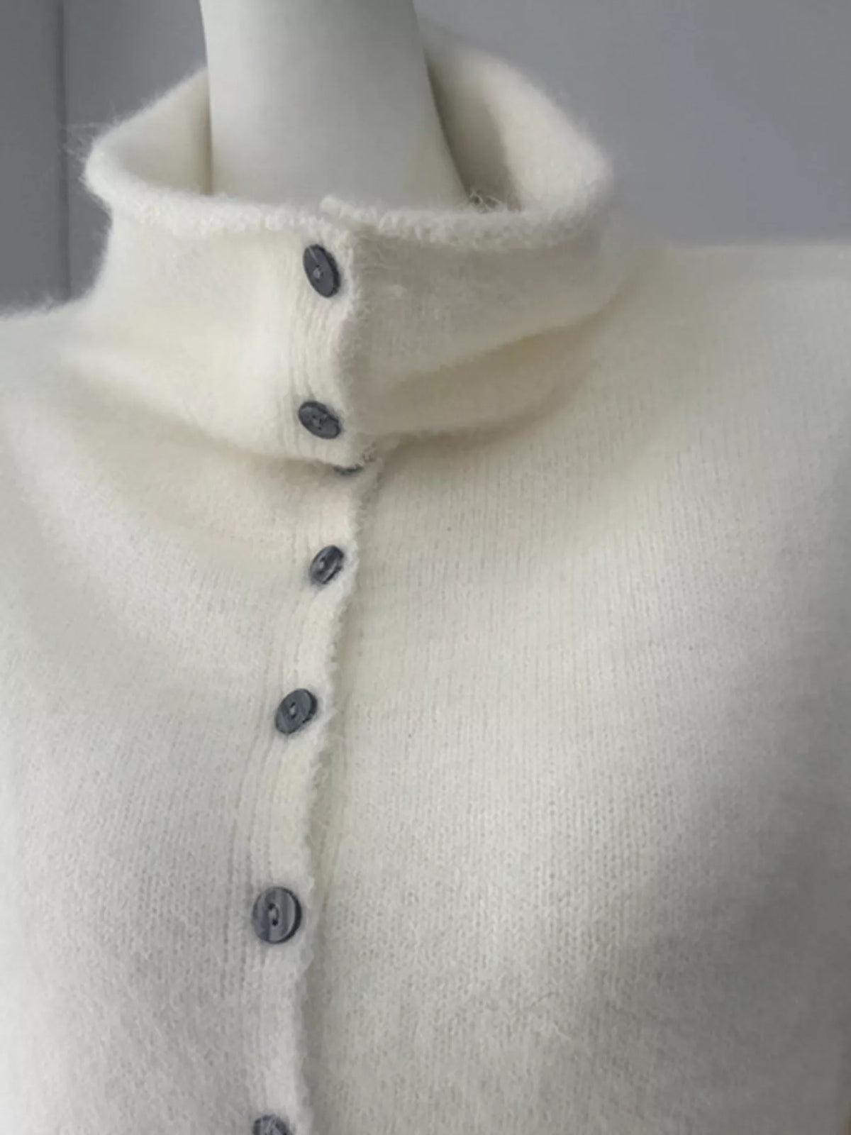 Mock Neck Button-Down Fuzzy Knit Cardigan