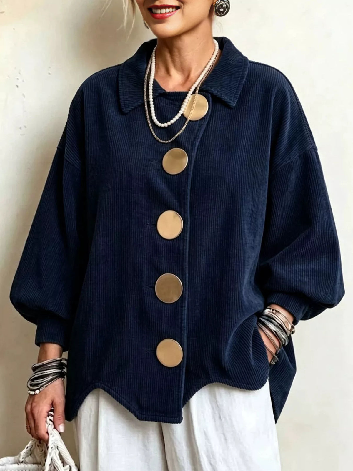 Full Size Corduroy Button-Down Jacket Plus Size