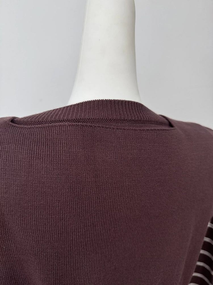 Classic Striped Crewneck Knit Top with Layered Sweater Detail