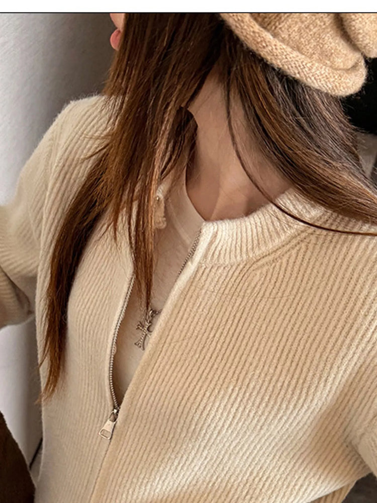 Zip Up Dropped Shoulder Cardigan
