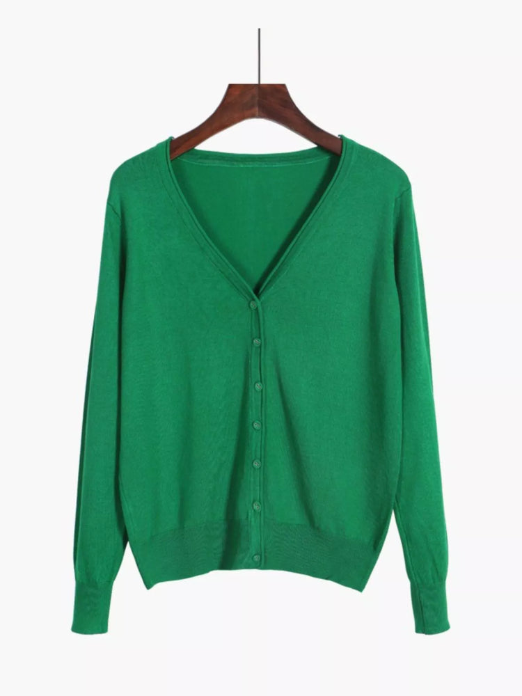 Classic V-Neck Button-Down Knit Cardigan