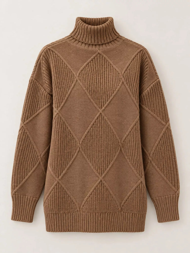 Full Size Diamond Pattern Turtleneck Sweater Plus Size