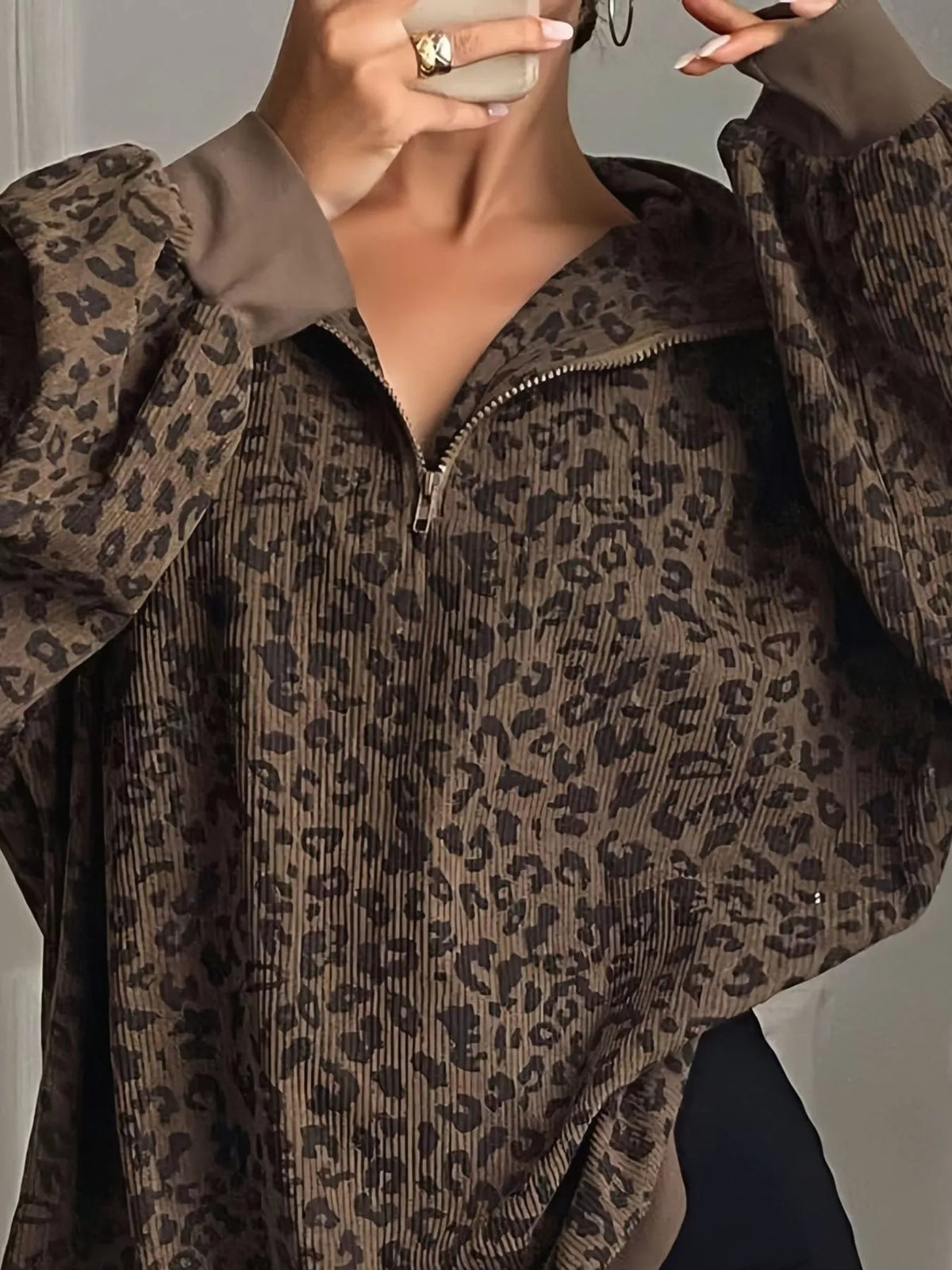 Leopard Print Quarter-Zip Sweatshirt