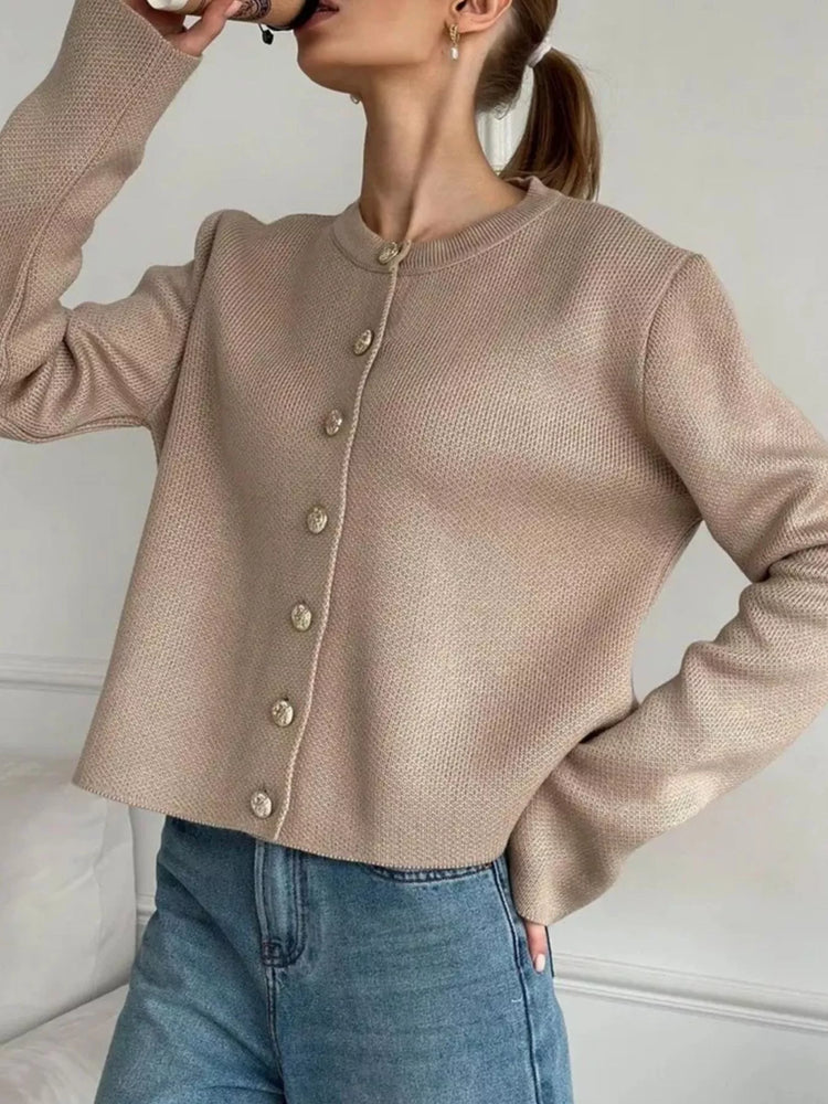 Crew-Neck Button Down Cardigan
