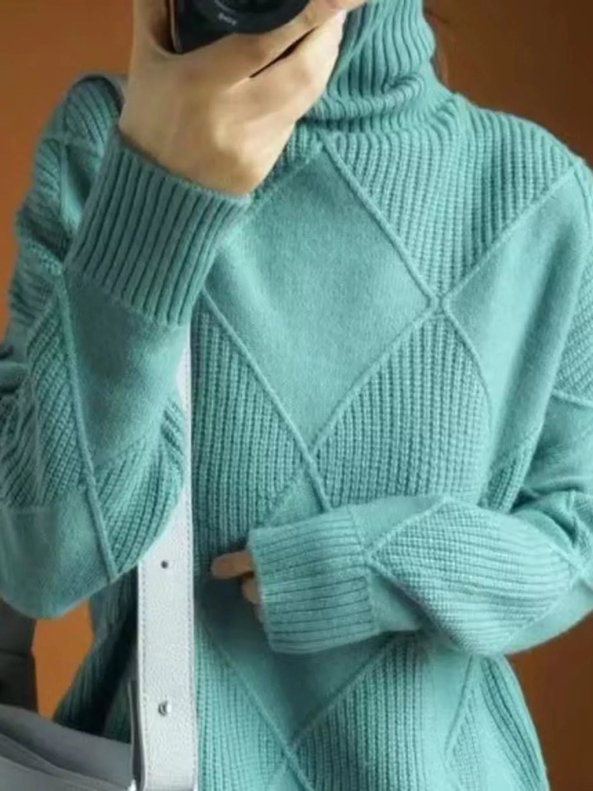 Full Size Diamond Pattern Turtleneck Sweater Plus Size
