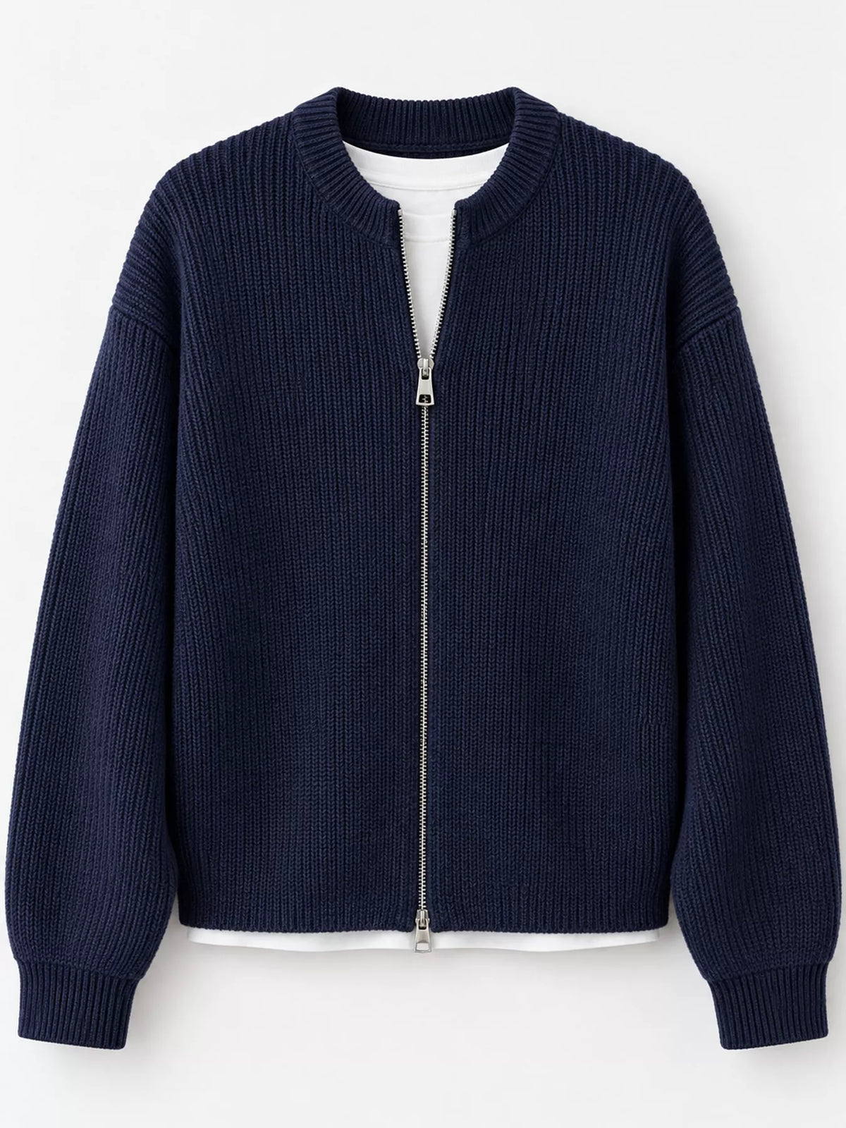 Zip Up Dropped Shoulder Cardigan