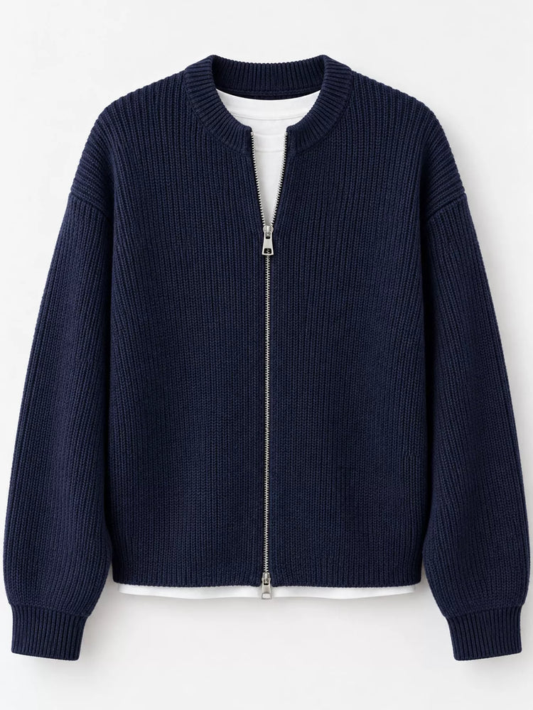 Zip Up Dropped Shoulder Cardigan