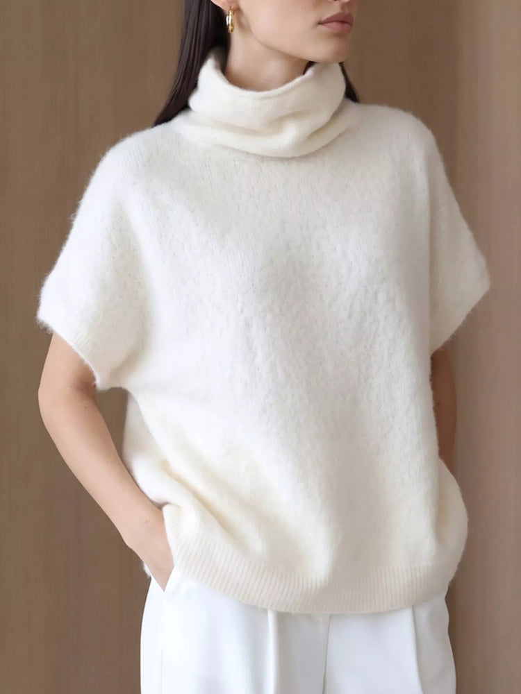 Turtleneck Fuzzy Short Sleeve Sweater