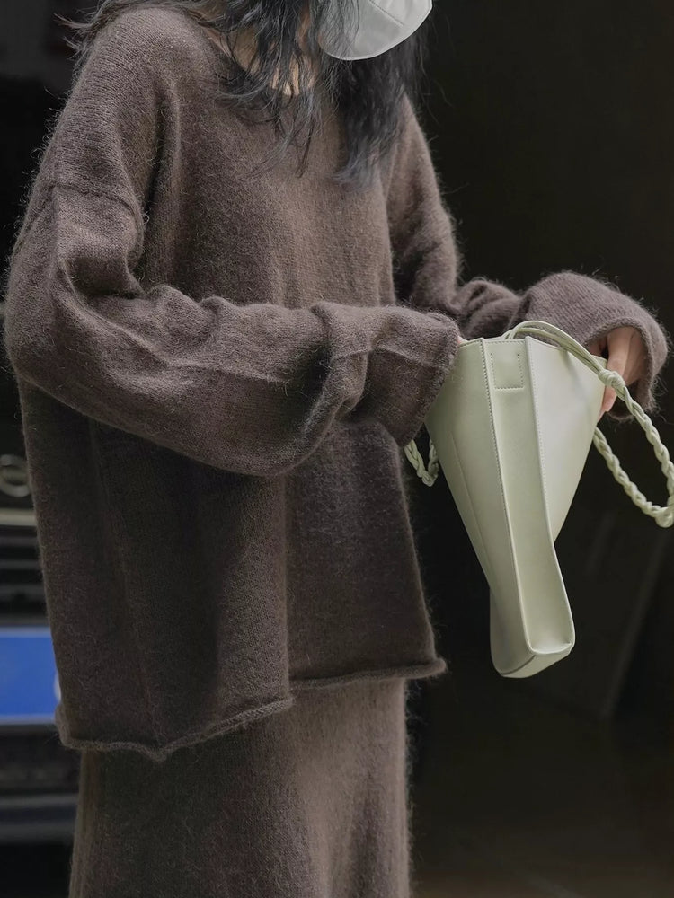 Round Neck Dropped Shoulder Sweater