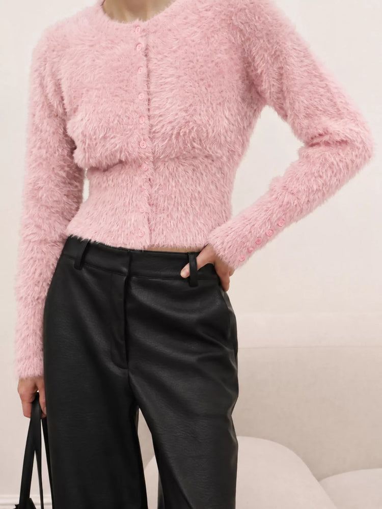 Soft Fuzzy Button-Down Cropped Cardigan
