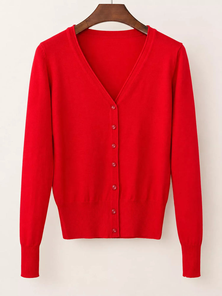 Classic V-Neck Button-Down Knit Cardigan