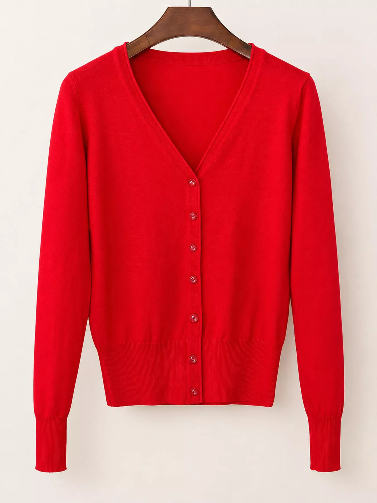 Classic V-Neck Button-Down Knit Cardigan