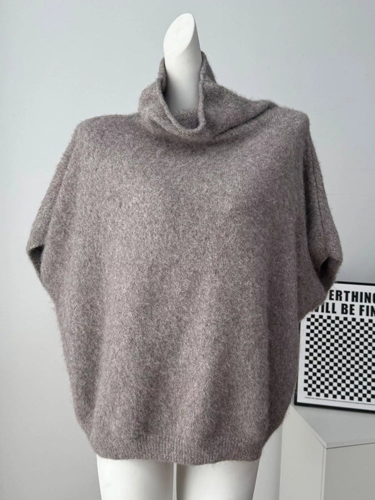 Turtleneck Fuzzy Short Sleeve Sweater