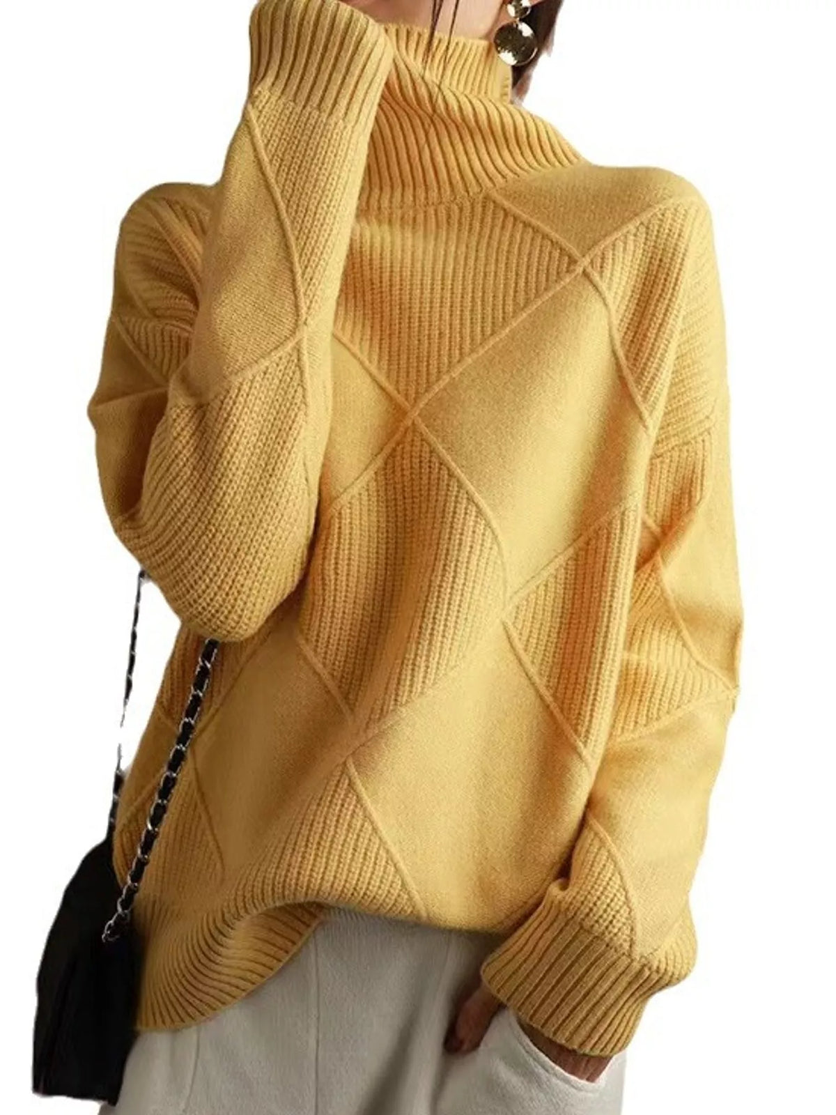 Full Size Diamond Pattern Turtleneck Sweater Plus Size