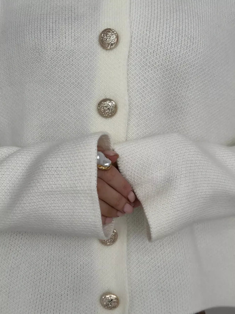 Crew-Neck Button Down Cardigan