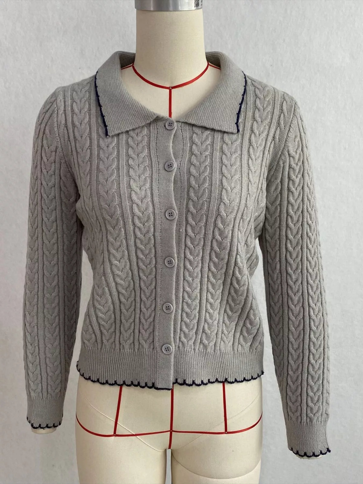 Cable Knit Polo Collar Button-Up Cardigan