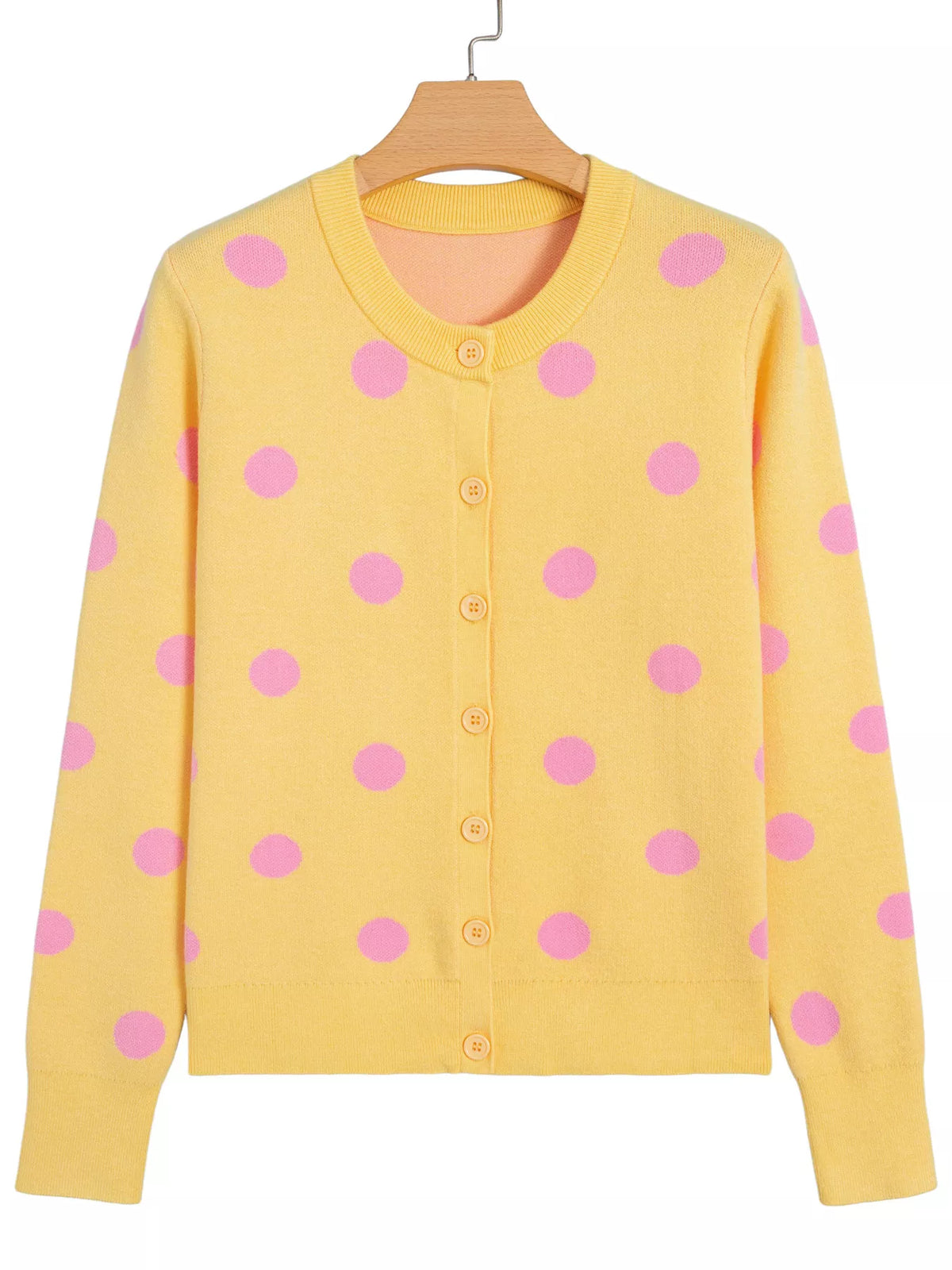 Casual Polka Dot Button Front Long Sleeve Sweater Cardigan