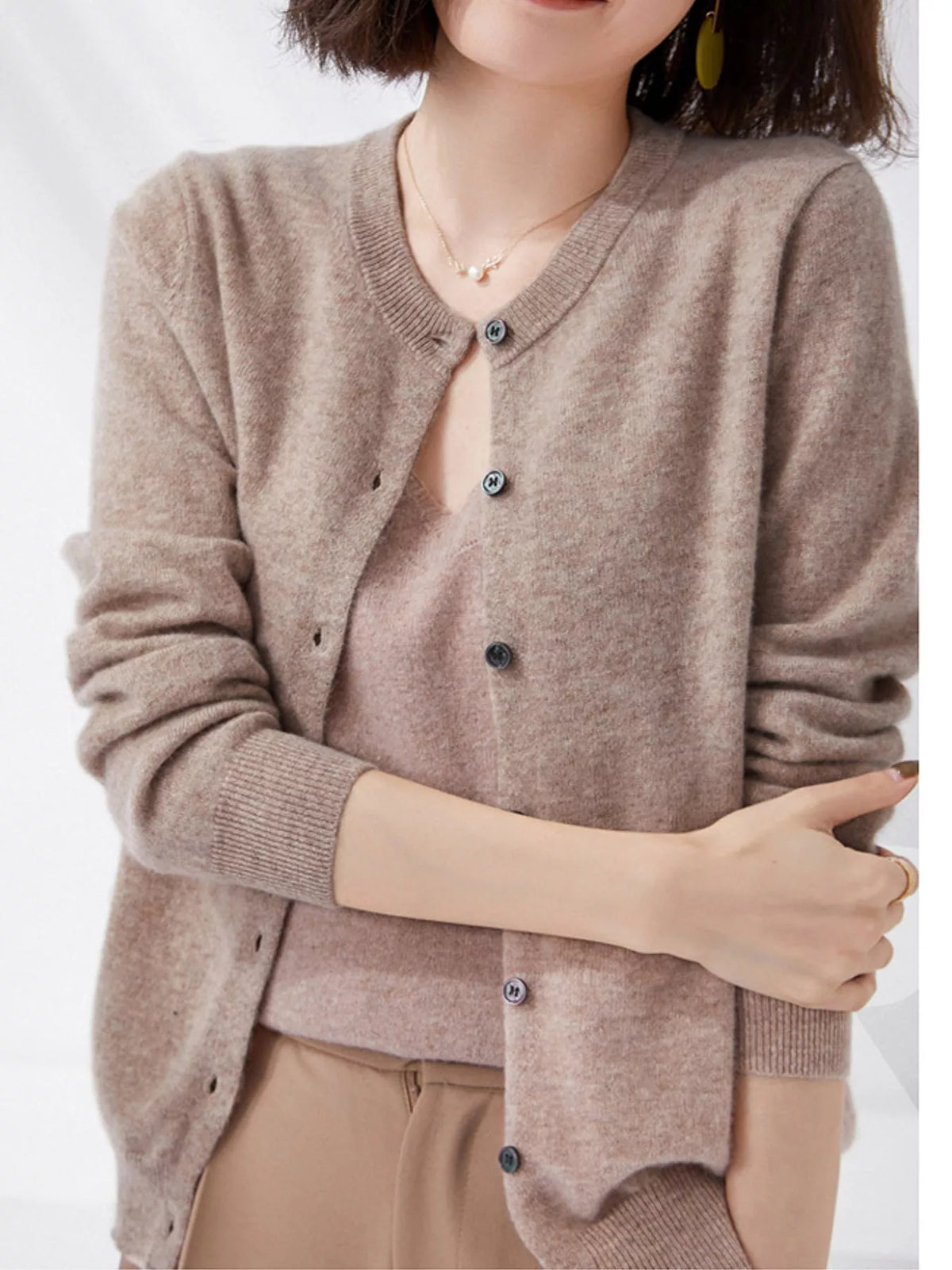 Crew Neck Button-Down Cardigan