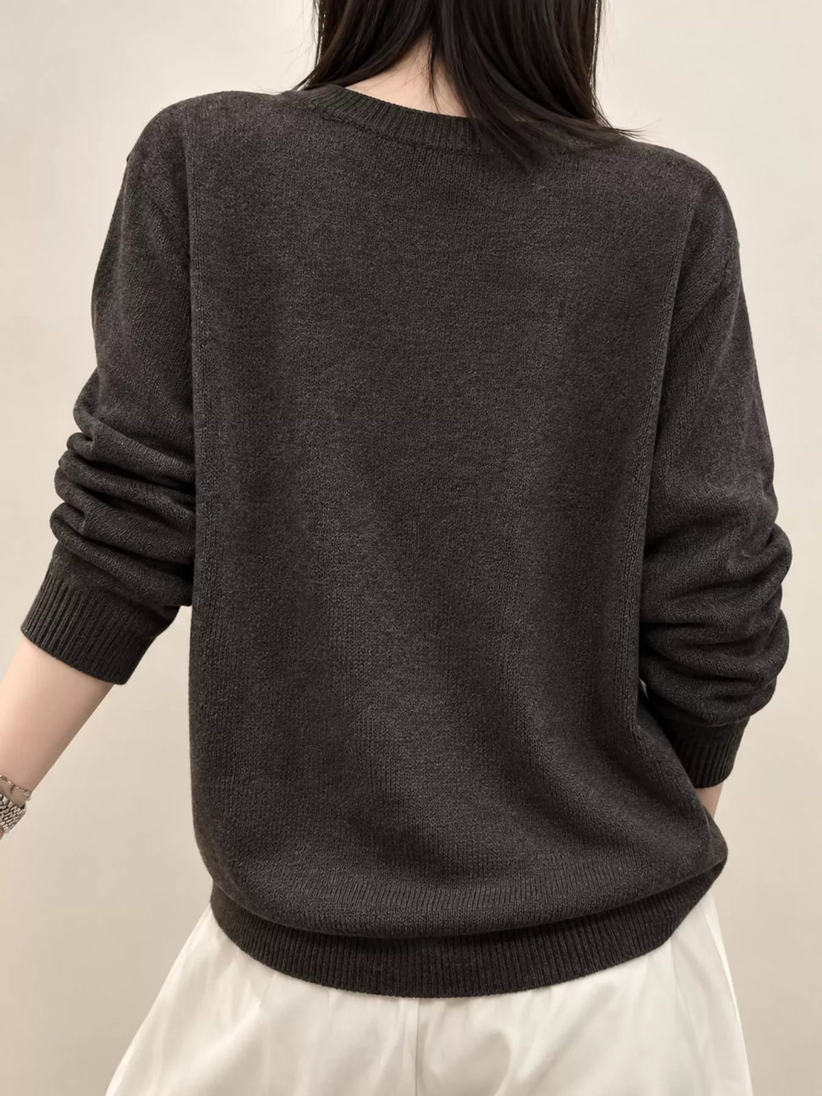 Button Detail Dropped Shoulder Sweater