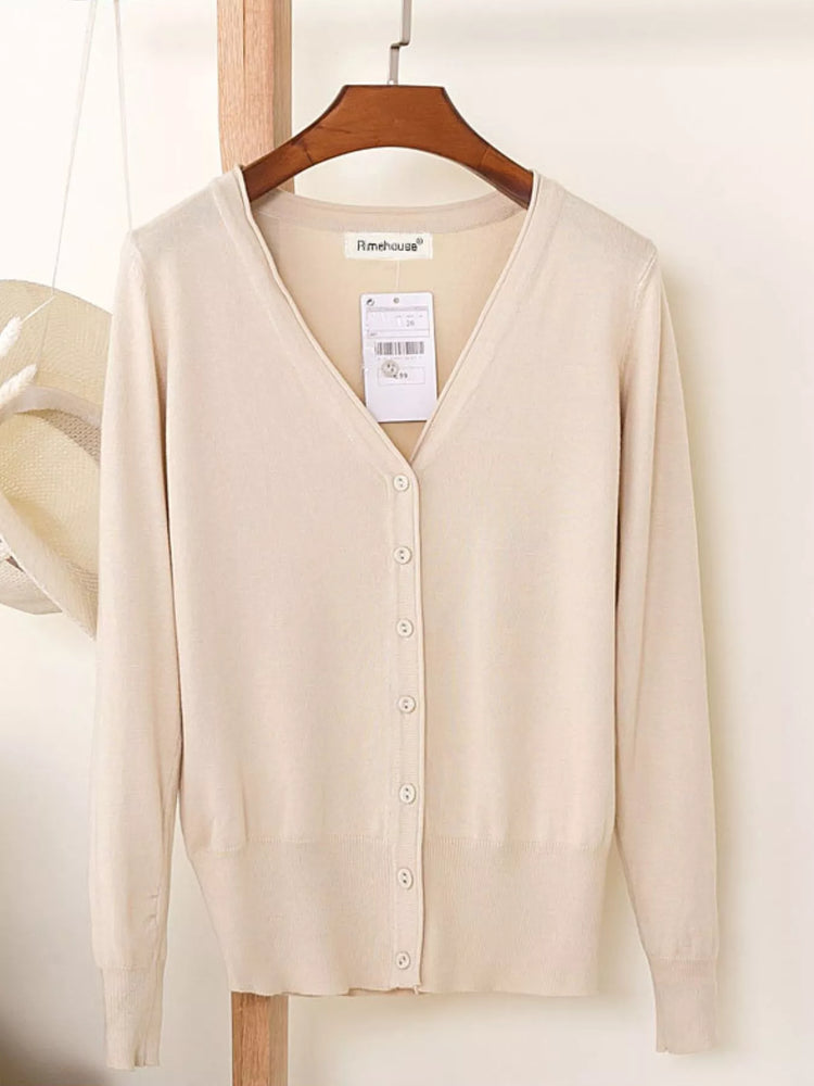 Classic V-Neck Button-Down Knit Cardigan