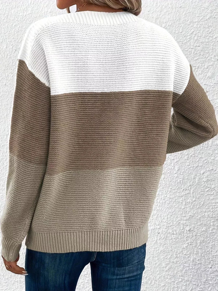Full Size Color-Block Boat Neck Sweater Plus Size