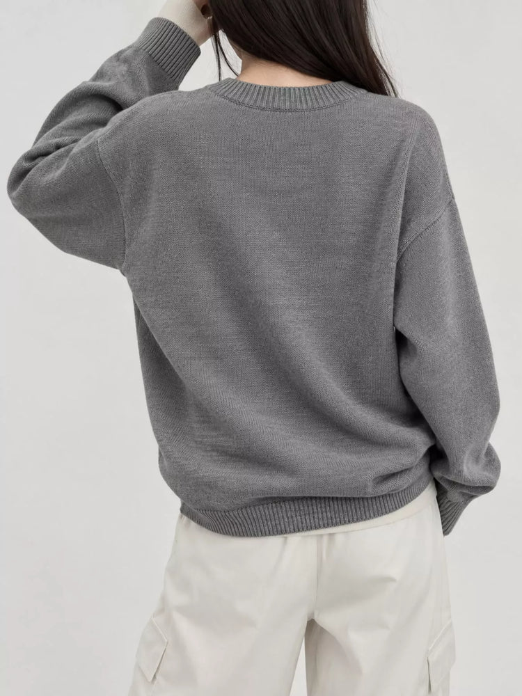 Button Detail Dropped Shoulder Sweater