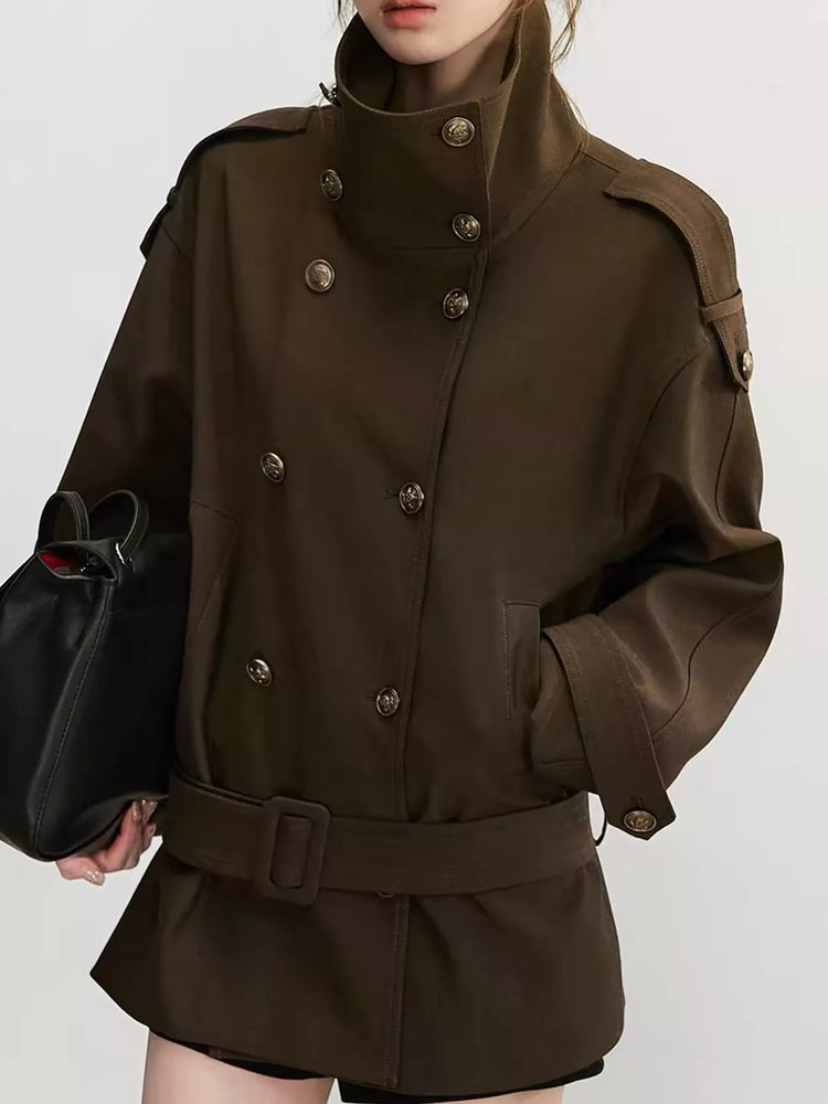 Double-Breasted Turtleneck Trench Outerwear