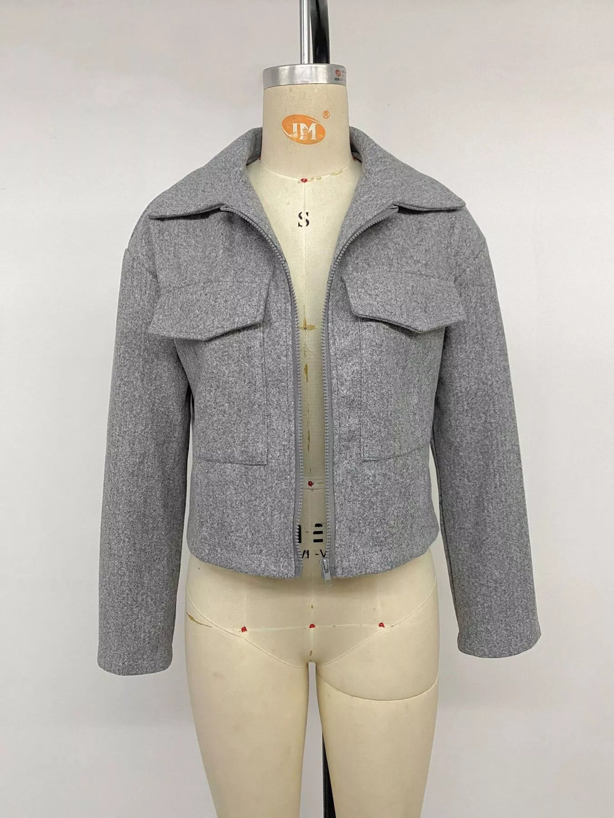 Zip Up Cropped Shacket with Flap Pockets