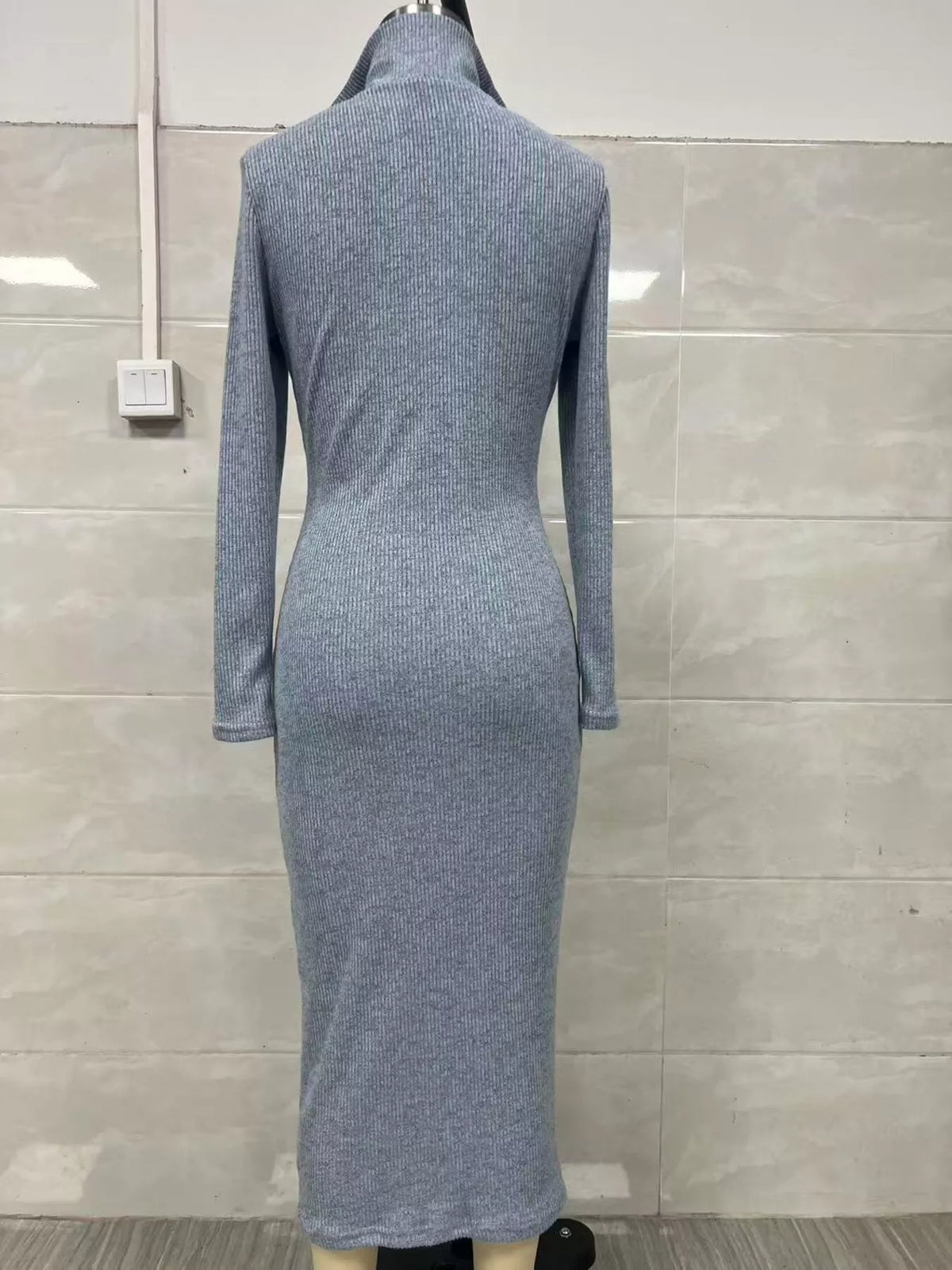 Ribbed Knit V-Neck Sweater Dress