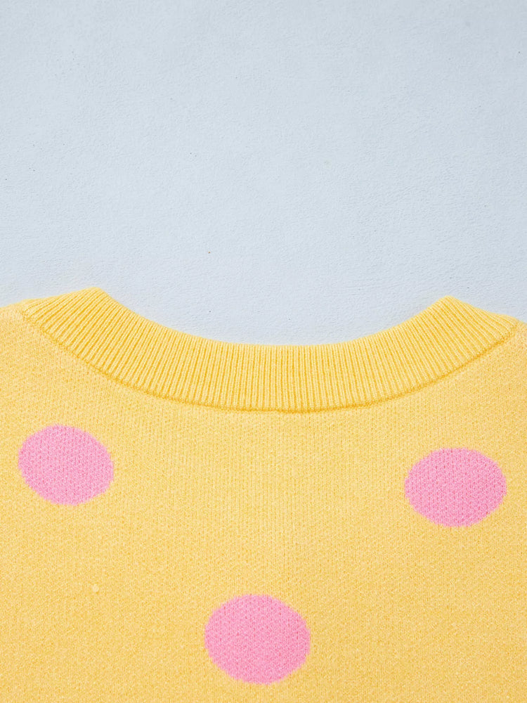 Casual Polka Dot Button Front Long Sleeve Sweater Cardigan