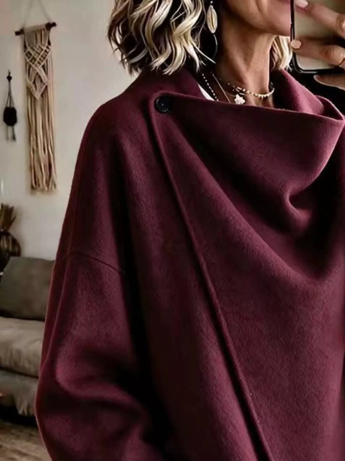 Full Size Asymmetric Cowl Neck Cape Plus Size
