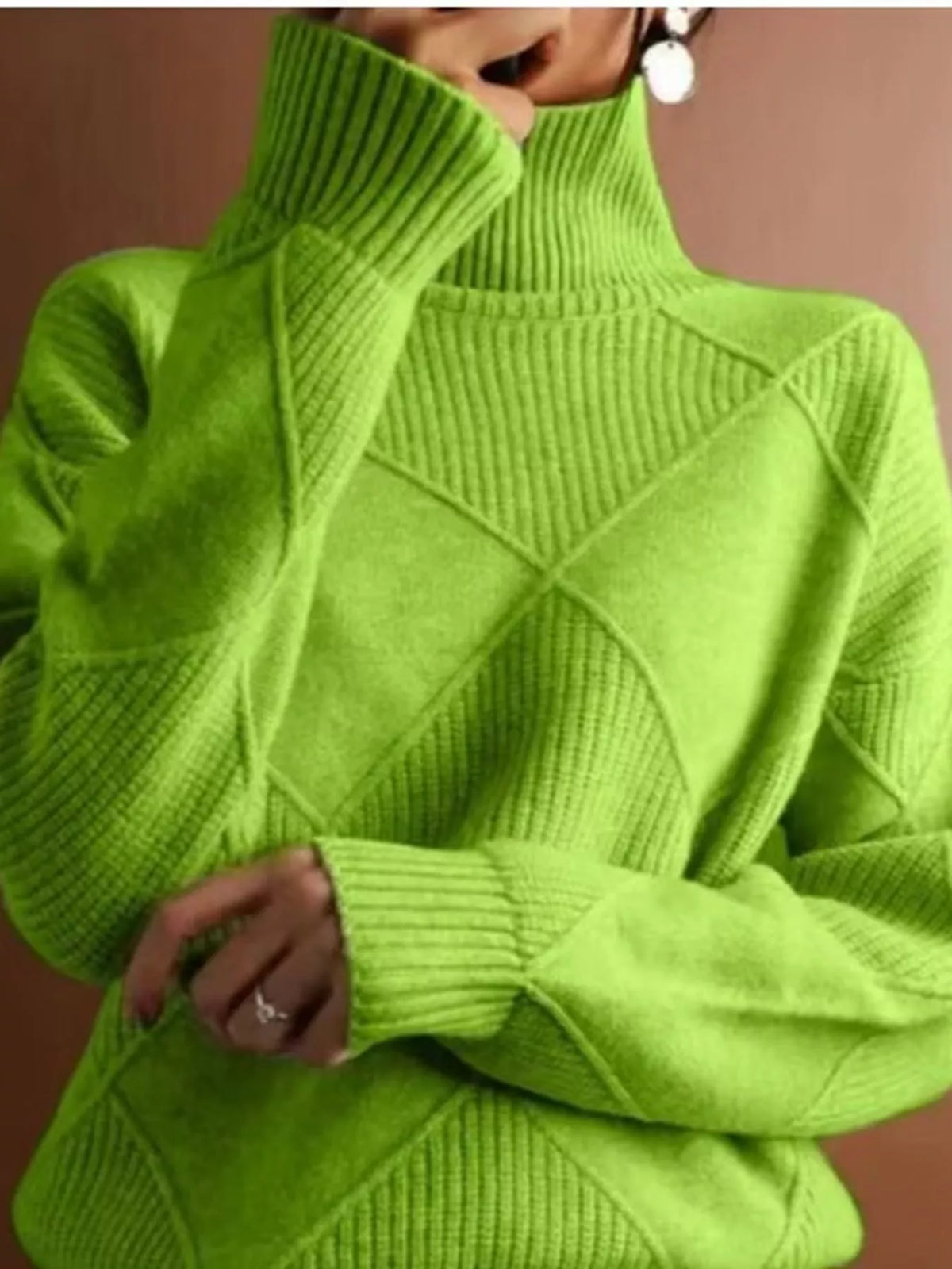 Full Size Diamond Pattern Turtleneck Sweater Plus Size