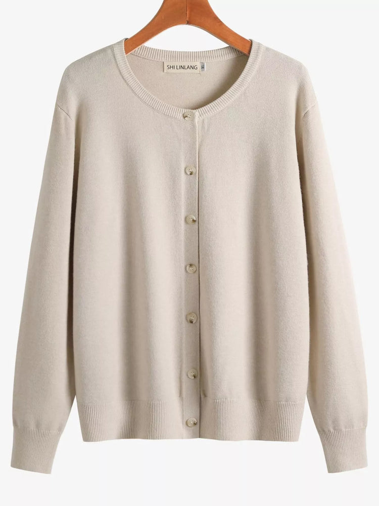 Plus Size Crew Neck Button-Down Knit Cardigan