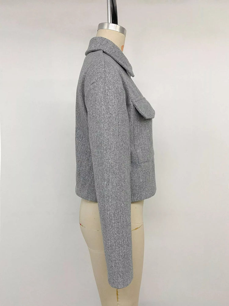 Zip Up Cropped Shacket with Flap Pockets