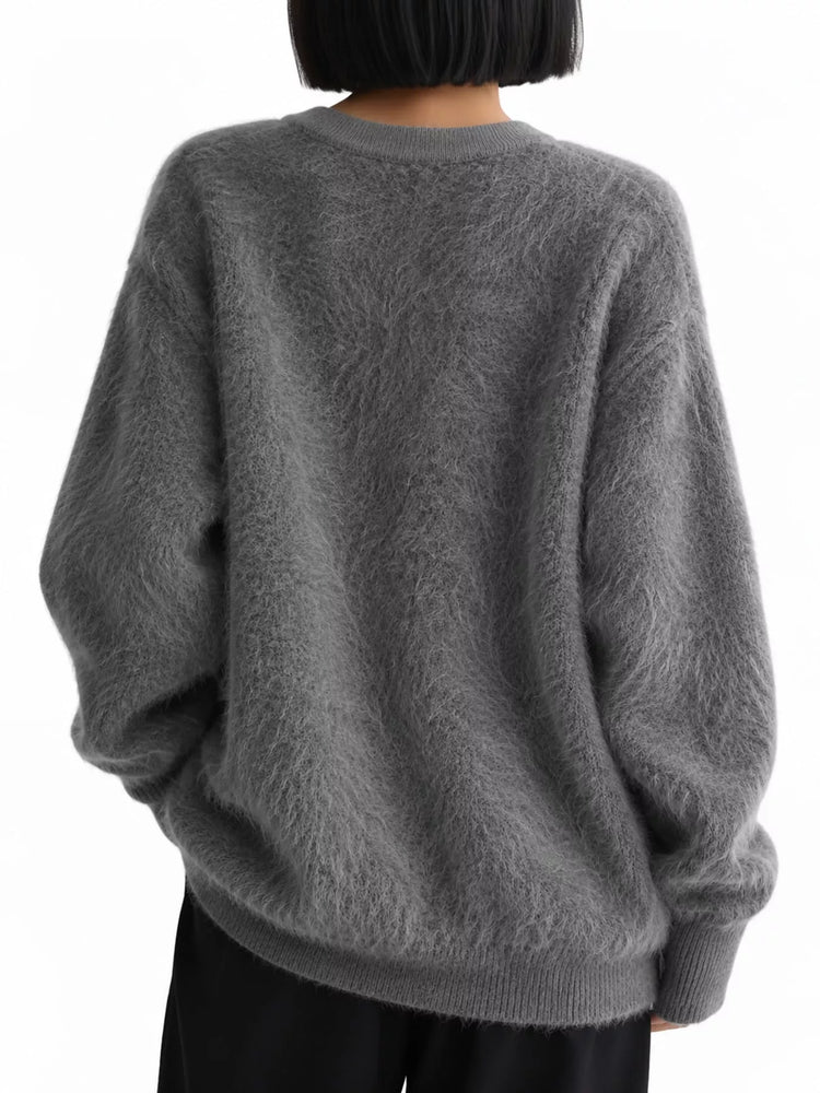 Fuzzy V-Neck Button-Down Cardigan