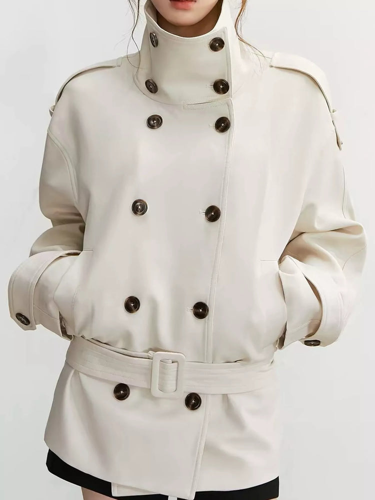 Double-Breasted Turtleneck Trench Outerwear